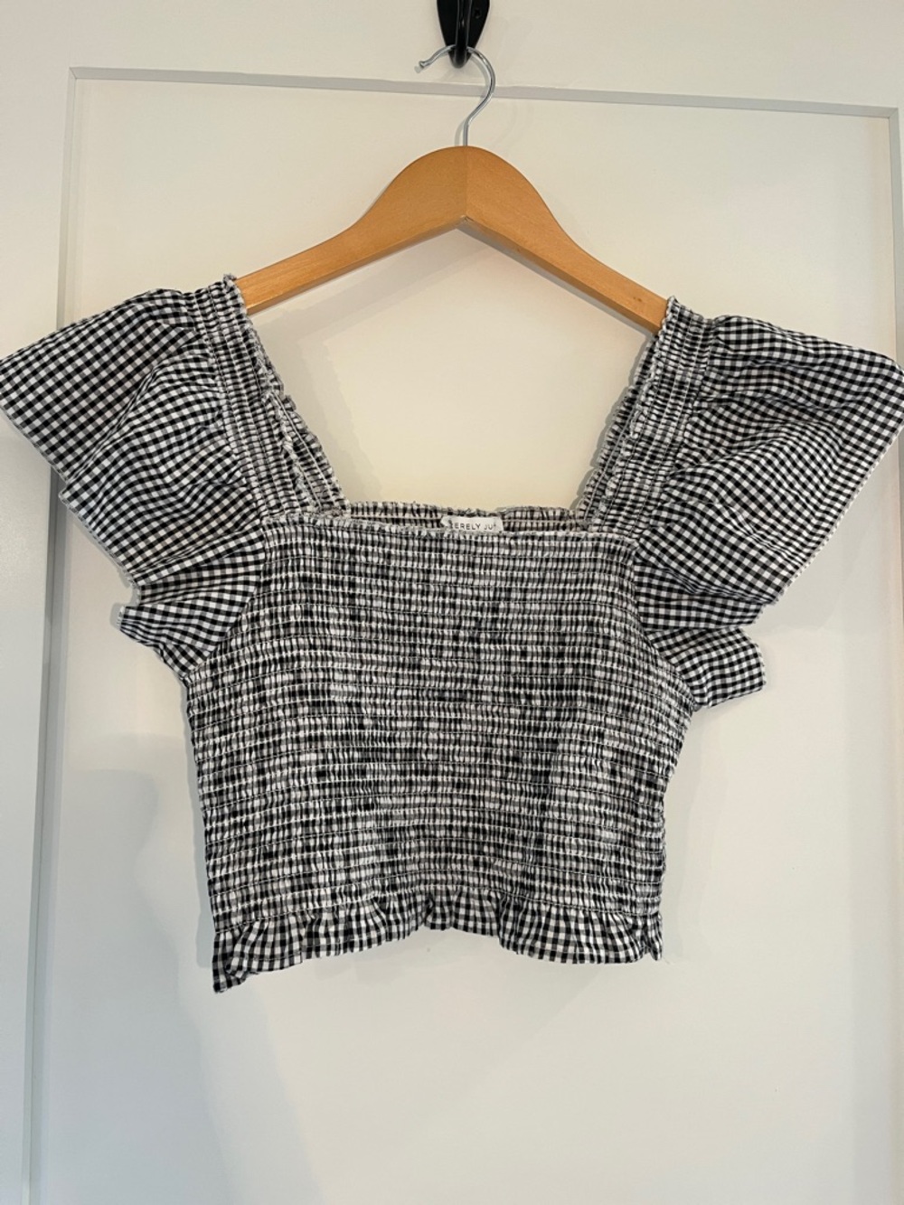 Sincerely Jules Gingham Smocked Crop Top with Flutter Sleeves